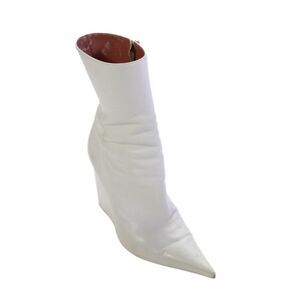 Amina Muaddi Womens Leather Pointed Toe Wedge Heel Ankle Boots White Size 37 7